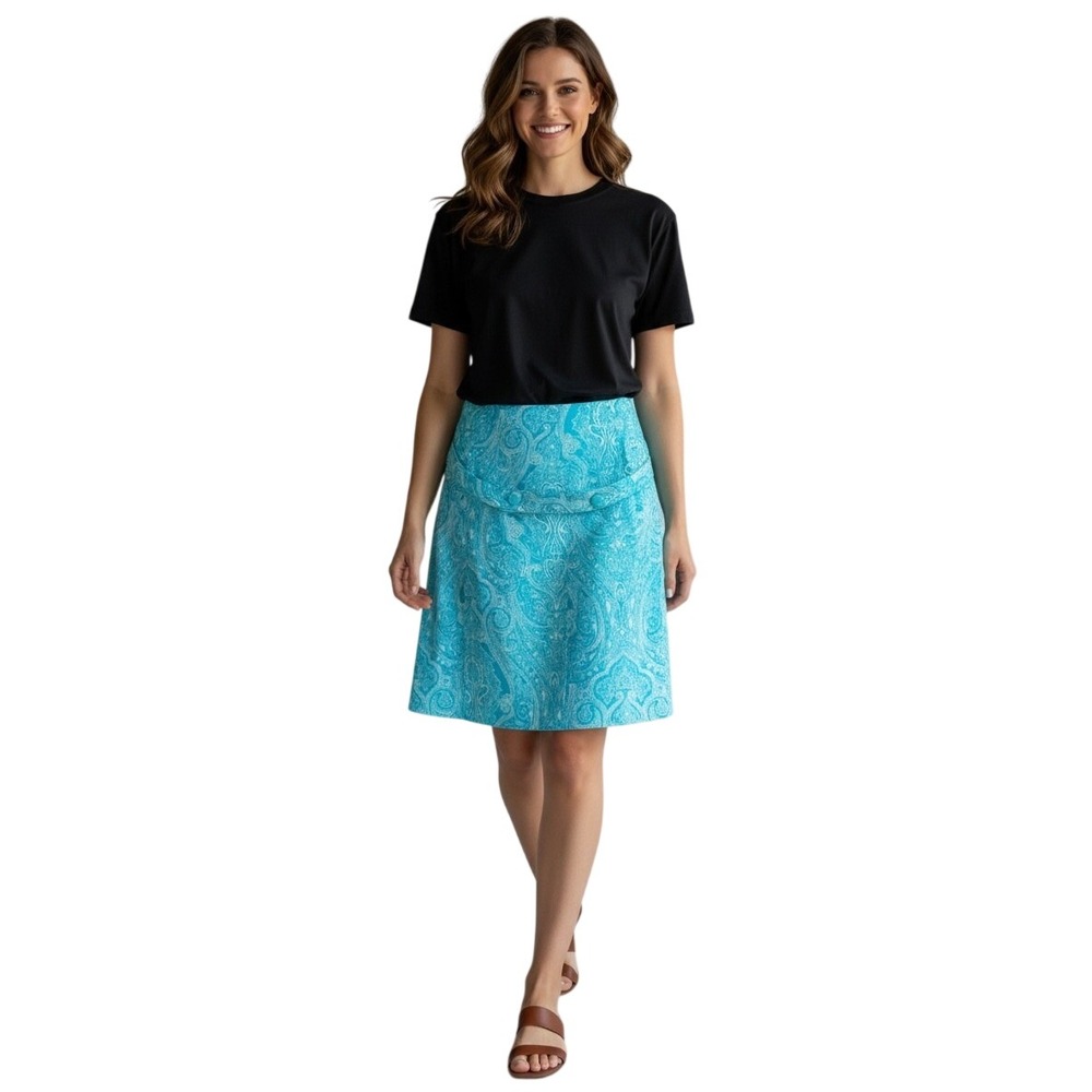 Talbots Paisley Skirt 4 Blue White‎ Coastal Preppy Boho Textured Knee Length